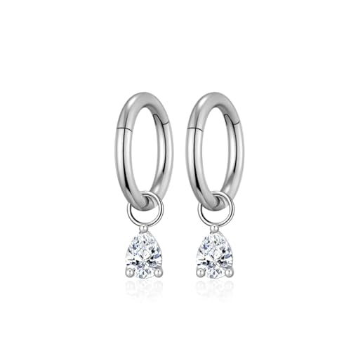 Ourania 16G Gold Stainless Steel Zircon Dangle Huggie Hoop Rook Piercing Helix Hoop Earring Tragus Hoop Cartilage Piercing for Women - color: Triangle Silver 2PCS, size: 1.2*6mm 2pcs