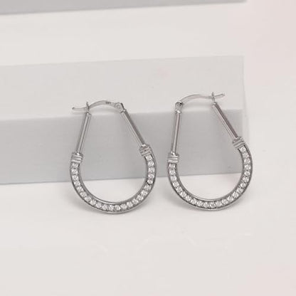 LeCalla 925 Sterling Silver Hoop Earrings for Women | Italian Design Classic Diamond-Cut Textured Hoops Earring | Women's Oval Drop Shape Silver Earring Jewelry - color: Large Zirconia