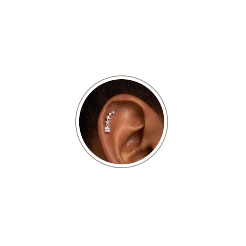 Freekiss Cartilage Flat Back Earrings Hypoallergenic for Sensitive Ears | 14K Gold / Sterling Silver Plated Climbers Earrings for Women Dainty Cz Stud Earring 20G Conch Tragus Helix Piercing Jewelry - color: 5CZ Teardrop-SL