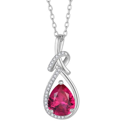 Infinity Teardrop Necklace Silver Tone Pendant Birthstone Jewelry for Women - color: Red
