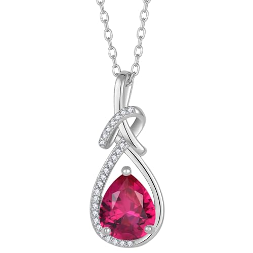 Infinity Teardrop Necklace Silver Tone Pendant Birthstone Jewelry for Women - color: Red