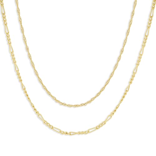 Milla Double Necklaces for Women, Trendy Double Chain Necklace Set | Stylish Gold Necklace Stack and Silver Layered Necklaces for Women made with 14K Gold Plated and Silver Plated Materials - color: Figaro & Singapore / Gold
