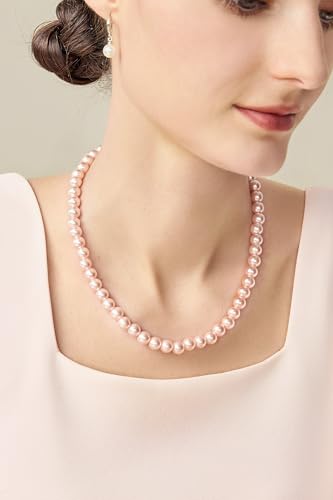 BABEYOND Round Imitation Pearl Necklace Wedding Pearl Necklace for Brides - color: Pink, size: 8mm