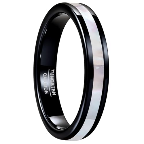 Vakki 4mm 6mm Womens Rose Gold Tungsten Carbide Ring with Mother of Pearl Shell/Marble Inlaid Wedding Band Comfort Fit Size 5-12 - color: E-4mm-Mother of Pearl & Black