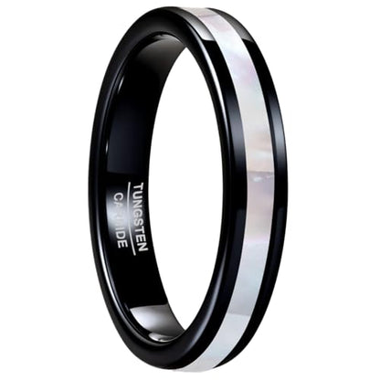 Vakki 4mm 6mm Womens Rose Gold Tungsten Carbide Ring with Mother of Pearl Shell/Marble Inlaid Wedding Band Comfort Fit Size 5-12 - color: E-4mm-Mother of Pearl & Black