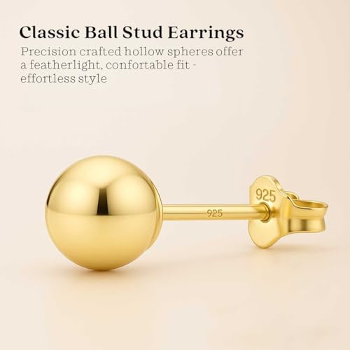 KEZEF 925 Sterling Silver Ball Stud Earrings for Women, 2mm to 10mm | Nine Bead Sizes, Three Finishes, Hypoallergenic Nickel Free Post, Butterfly Push Back, Sold As One Pair - color: 14k Yellow Gold, size: 3mm