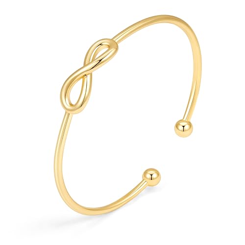 Gelbesty Infinity Love Knot Dainty Gold Bangle Bracelets for Women, 14K Gold Plated Adjustable 925 Silver Bracelet, Trendy Jewelry Gifts for Valentine's Day - color: Gold_Infinite