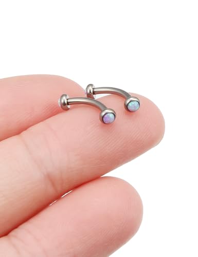 Jenxnjsjo F136 Titanium 16g 6/8/10mm Opal Eyebrow/Rook/Snug/Vertical-Labret/VCH/Snake-Eyes/Anti-Tragus/Christina/Daith/Belly-Button/Bridge/Hood/Surface Curved Barbell Piercing Jewelry for Women Men - color: Pink Opal, size: 8mm