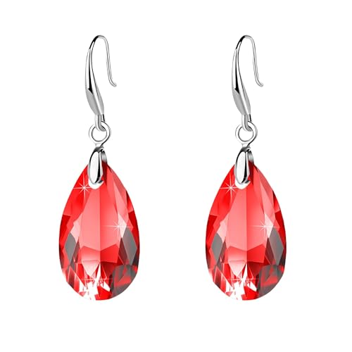 Austrian Crystal Teardrop Dangle Hook Earrings for Women 14K Gold Plated Hypoallergenic Jewelry - color: Red
