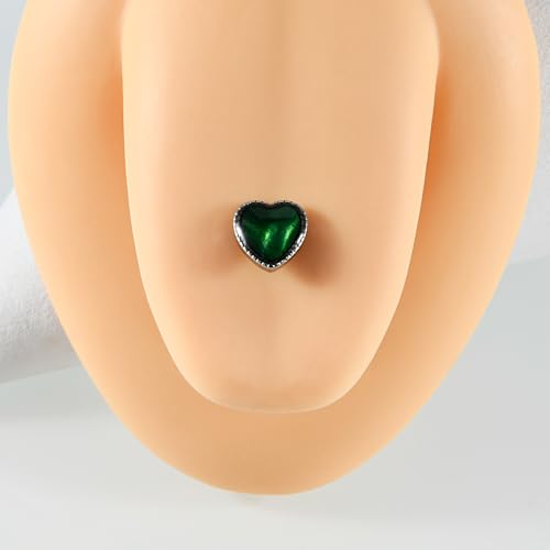 14G Green Aurora Heart Tongue Rings for Women Glitter 316L Stainless Steel Tongue Studs Barbell Cartilage Earrings Statement Body Piercing Jewelry