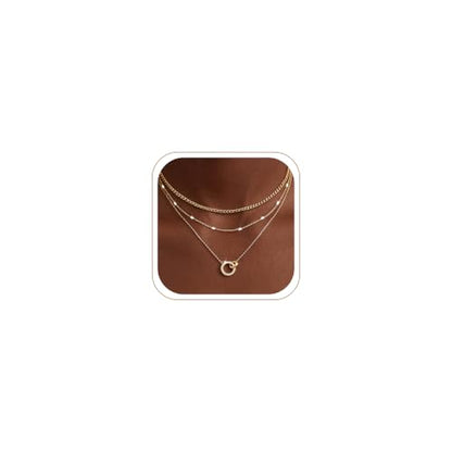 WomenGifts Layered Gold Necklaces for Women, 14K Gold Sterling Silver Plated Dainty Pendant Necklace Set Non Tarnish, Chunky Stackable Cuban Chain Choker, Trendy Birthstone Vacation Jewelry Gift - color: Gold, style: Double Circle