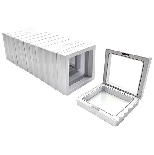 12PCS 3D Floating Frame Display Stand, Jewelry Box, Gift Box, Ornament Organizer, Small Travel Jewelry Box, PE Film Anti-Oxidation, Suspended Display Box Stackable (White, 2.75 * 2.75) - color: White, size: 2.75 * 2.75