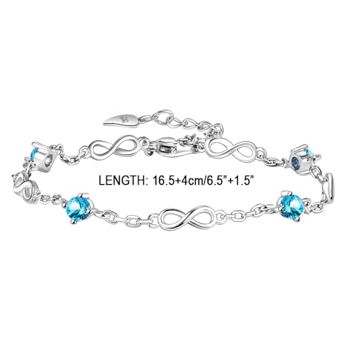 kelistom 925 Sterling Silver Bracelets for Women Teens, Love Heart Charm Chain Bracelet Bangle Fashion Jewelry Gifts - color: infinity zircon-blue