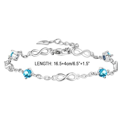 kelistom 925 Sterling Silver Bracelets for Women Teens, Love Heart Charm Chain Bracelet Bangle Fashion Jewelry Gifts - color: infinity zircon-blue