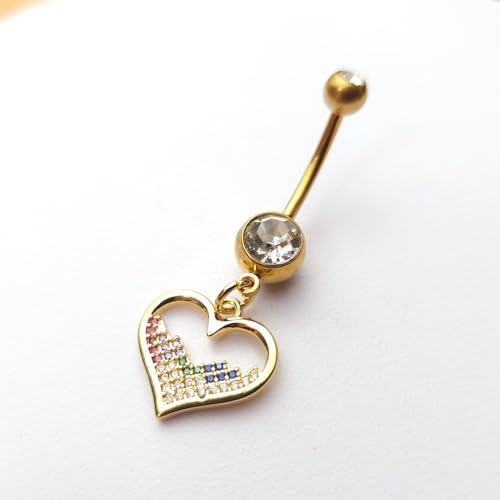 14G Blue CZ Evil Eye Sun Heart Dangle Belly Button Rings for Women 14K Gold Plated Surgical Steel Belly Navel Barbell Enamel Starry Sky Colorful Crystal Dangling Navel Rings Belly Piercing Jewelry - style: Style5