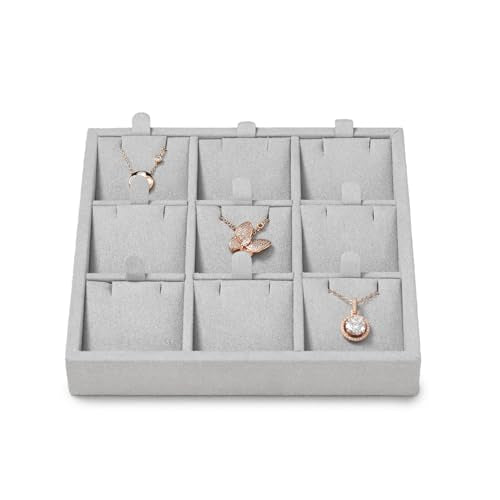 Microfiber 9 Slots Jewelry Pendant Display Tray | Jewelry Necklace Organizer Display Tray Gray - size: 5.5" x 5.49" x 0.78"