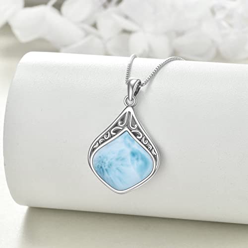 YAFEINI Teardrop Necklace Sterling Silver Filigree Irish Pendant Necklace Natural Stone Moonstone/Lapis Lazuli/Larimar/Moss Agate Necklace Jewelry - color: Larimar teardrop necklace