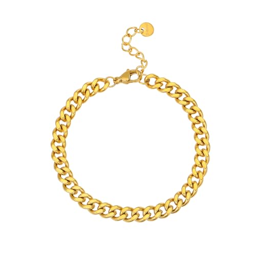 18K Gold Plated Pearl Beaded Cross Bracelets for Women Adjustable Stainless Steel Dainty Thin Gold Box Cuban Twisted Link Chain Bracelet Bridesmaid Jewelry Gifts - color: 5MM Cuban-Gold