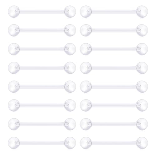 VCMART 14G Plastic Tongue Rings Plastic Nipple Rings for Surgery Clear Tongue Ring Nipple Piercings Glow in Dark Flexible Acrylic Straight Barbell Piercing Retainer for Work Sports 12/14/16/18MM - color: A5 -18mm