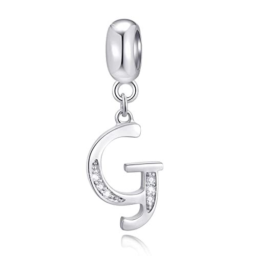 26 Letter Pendant Charms, Polished 925 Sterling Silver Complete Initial A-Z Dangling CZ Stone Alphabet Beads, fits European Bracelet Necklace, Gift for Mother/Father/Daughter/Son/Sister/Aunt - color: Letter G CZ Pendant Charm