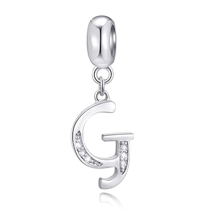 26 Letter Pendant Charms, Polished 925 Sterling Silver Complete Initial A-Z Dangling CZ Stone Alphabet Beads, fits European Bracelet Necklace, Gift for Mother/Father/Daughter/Son/Sister/Aunt - color: Letter G CZ Pendant Charm