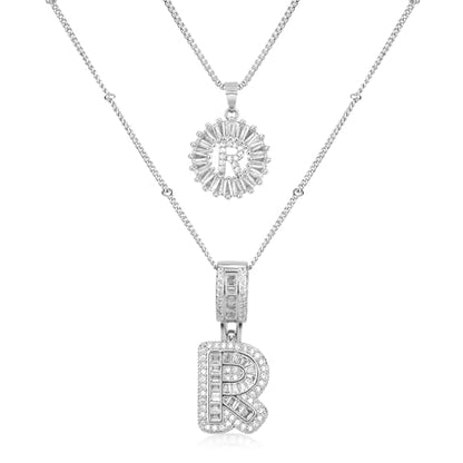 14K Gold Plated Alphabet Necklace Cubic Zirconia Letter Pendant, Personalized Name Jewelry Gift for Women, Customizable A-Z, Birthday/Mothers Day Gifts for Womens - color: White Gold, style: Style-R