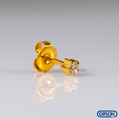 Caflon 16G CZ Sterile Piercing Studs, Hypoallergenic, 3/4/5mm, 12 Pack | FDA & EC compliant piercing studs. Nickel-safe, sterile-packaged, secure butterfly backs, tarnish-resistant finish. - size: 4mm, style: 24K Gold Plated