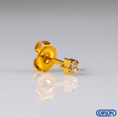 Caflon 16G CZ Sterile Piercing Studs, Hypoallergenic, 3/4/5mm, 12 Pack | FDA & EC compliant piercing studs. Nickel-safe, sterile-packaged, secure butterfly backs, tarnish-resistant finish. - size: 3mm, style: 24K Gold Plated