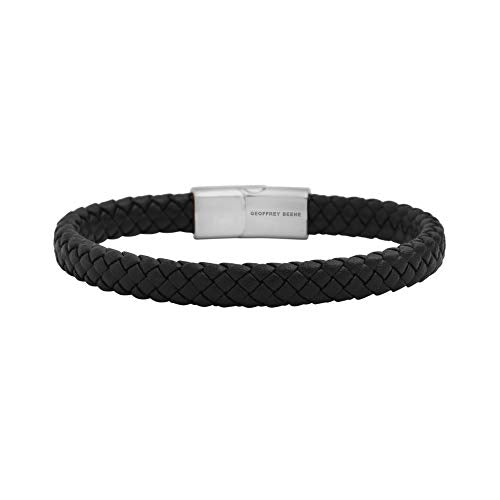 Geoffrey Beene Men's Braided Genuine Leather Bracelet with Stainless Steel Closure - color: Silver
