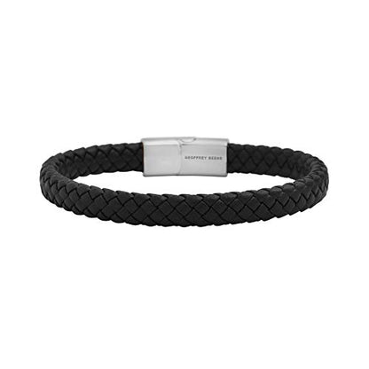 Geoffrey Beene Men's Braided Genuine Leather Bracelet with Stainless Steel Closure - color: Silver