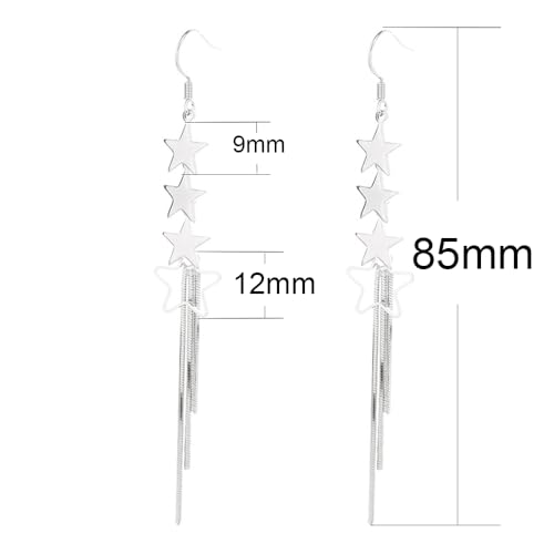 925 Sterling Silver Dangle Earrings with Charms Heart, Water drop, Moon, Star Long Drop Earring for Women Jewelry Gifts Hypoallergenic - color: star tassel