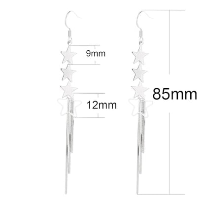 925 Sterling Silver Dangle Earrings with Charms Heart, Water drop, Moon, Star Long Drop Earring for Women Jewelry Gifts Hypoallergenic - color: star tassel