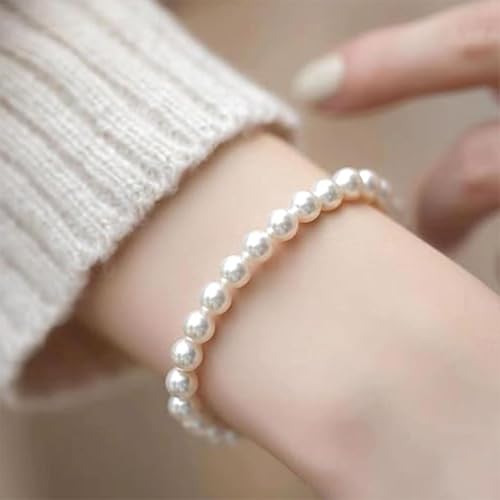 Pearl Bracelets for Women Dainty Gold Pearl Stretch Stackable Bracelet Bridesmaid Wedding Jewelry Gifts Prom Wedding Guest Dress - color: C:White Pearl Bracelet