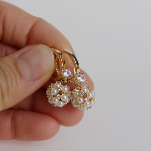 Sonateomber Christmas Tree Dangle Small Gold Hoop Earrings for Women, Cute Sparkly CZ Rhinestone Maple Clover Leaf Drop Earings Thanksgiving Holiday Accessories Fashion Jewelry Gift - color: Pearl White