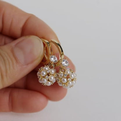Sonateomber Christmas Tree Dangle Small Gold Hoop Earrings for Women, Cute Sparkly CZ Rhinestone Maple Clover Leaf Drop Earings Thanksgiving Holiday Accessories Fashion Jewelry Gift - color: Pearl White
