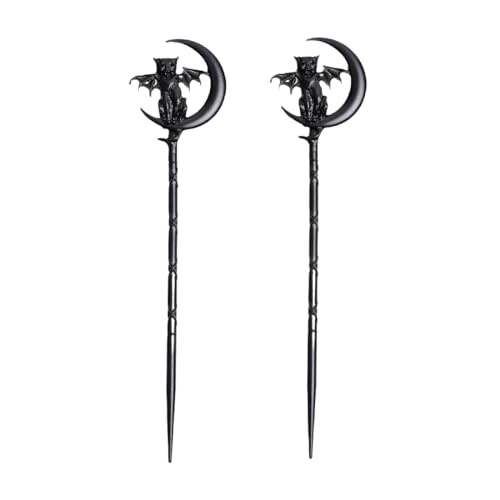 2PCS Retro Moon Crescent Hair Sticks For Women Black Metal Cat Witch Halloween Hair Accessories Hair Styling Pins (ZRTL20) - color: ZRTL20