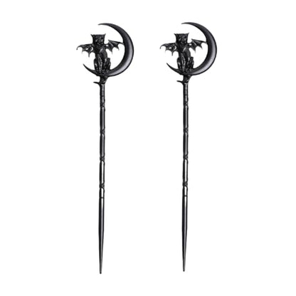2PCS Retro Moon Crescent Hair Sticks For Women Black Metal Cat Witch Halloween Hair Accessories Hair Styling Pins (ZRTL20) - color: ZRTL20