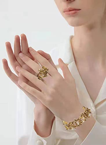 Jewelry Set for Women, Statement Necklace Dangle Earrings Bracelet Ring, White/KC Gold Plated Jewelry Set with Rhinestone Pearl Crystal Wedding Party Jewelry for Bridal Bridesmaid - color: Set001-Style2-Champagne-Gold Plated