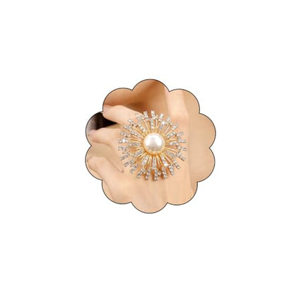 Elegant Big Crystal Ring for Women Gold Stacking Pearl Rhinestone Flower Rings Open Finger Adjustable Crystal Statement Ring Jewelry for Bridal Wedding - color: Crystal 5