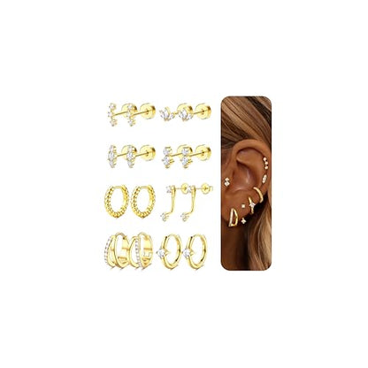 Gold Earrings for Women Flat Back Earrings Hypoallergenic Earring Stacks | 14K Gold Plated Surgical Stainless Steel Earring Set Chain Cartilage Earrings - Helix Piercing Jewelry for Women Trendy Gold - color: Gold 1