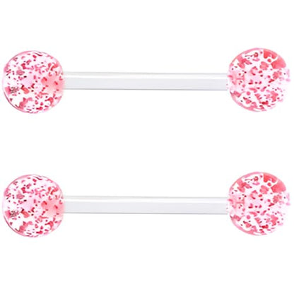 Sequin Barbell Piercing Set for Women Men 14 G Acrylic Hypoallergenic Tongue Ring Jewellery Cute Nipple Rings Piercings Bars Kit Clear Rod Long Body Jewelry 2 pcs Length 12 MM - color: Red, size: 16 mm