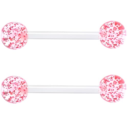 Sequin Barbell Piercing Set for Women Men 14 G Acrylic Hypoallergenic Tongue Ring Jewellery Cute Nipple Rings Piercings Bars Kit Clear Rod Long Body Jewelry 2 pcs Length 12 MM - color: Red, size: 12 mm