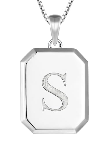 YL Initial Necklace 925 Sterling Silver Square/Round/Heart Letter Pendant A-Z Alphabet Polished Jewelry for Women - color: Letter-S, style: Square Shaped