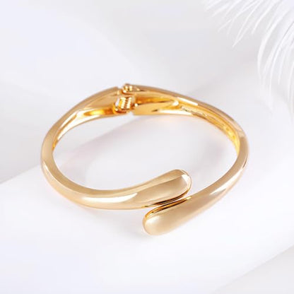 Golden Polished Chunky Twisted Hinged Waterdrop Bangle Bracelet for Women Spiraled Oval Bangle Bracelet - color: Gold Small Waterdrop Bangle