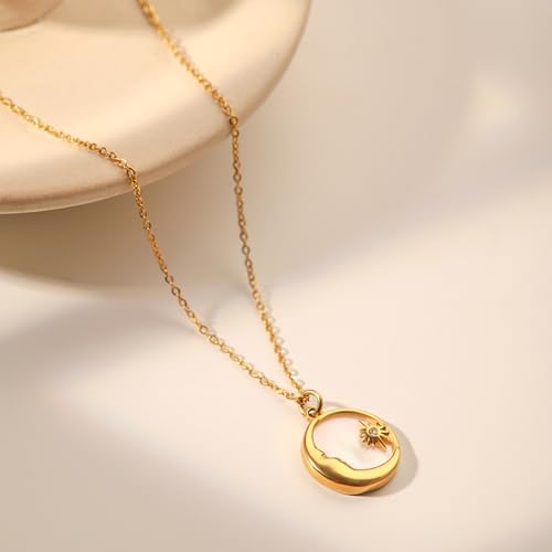 Unisex Celestial Gold Pendant Necklaces, Sun/Moon/Star/Angle Celestial Elements Unisex Choker Gold Lover Chains for Men and Women Jewelry - color: Gold Chain - Sun & Moon
