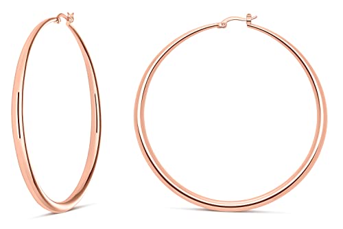 Milla Graduated Hoop Earrings for Women | Elegant Curved Profile, Comfortable Fit, Available in 14K Gold, Rose Gold, or Silver Plated Finish, Different Sizes - color: Rose Gold Plated / 2.8 in - LARGE