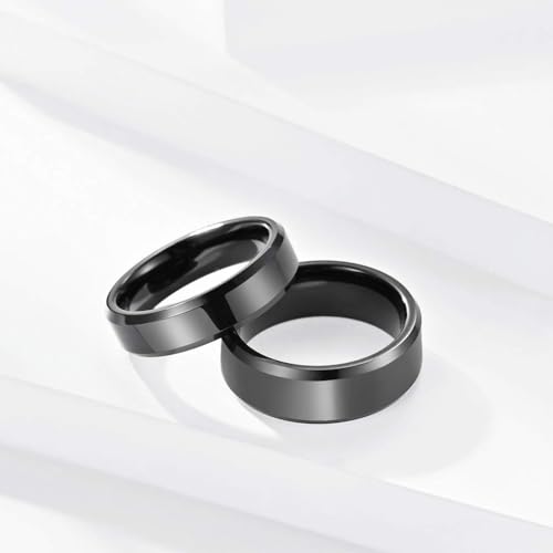 Stainless Steel Wedding Band Ring For Men Women | Sandblasted matte finish, 4mm/6mm/8mm widths, steel/black/gold-tone colors, everyday wear, wedding - color: Smooth-6mm-Black