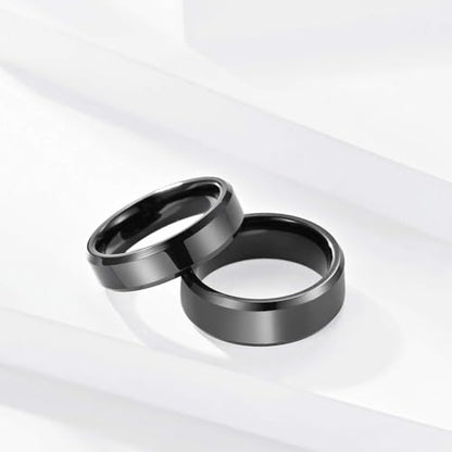 Stainless Steel Wedding Band Ring For Men Women | Sandblasted matte finish, 4mm/6mm/8mm widths, steel/black/gold-tone colors, everyday wear, wedding - color: Smooth-8mm-Black