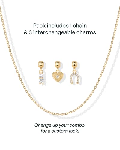 PAVOI 14K Gold Plated Dainty Necklace with Removable Charms Set for Women | 2 and 3-Pack Small Motif & Mantra Pendants, Adjustable Chain Gold Charm Necklace, Cute Jewelry Gifts - style: Rodeo Love Pack