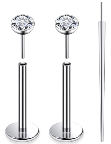 20G 18G 16G F136 Titanium Threadless Flat Back Earrings Nose Studs Tragus Forward Helix Conch Cartilage Lobe Earrings Medusa Labret Snake Bite Monroe Lip Ring Piercing Jewelry For Women Men - size: 18G-10MM Bar-CZ 2MM